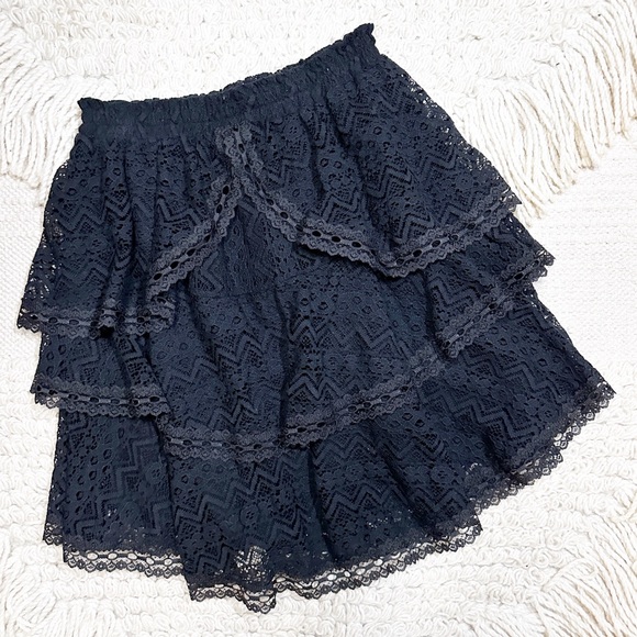 MISA LOS ANGELES black ruffled tiered lace mini skirt XS - Main Image